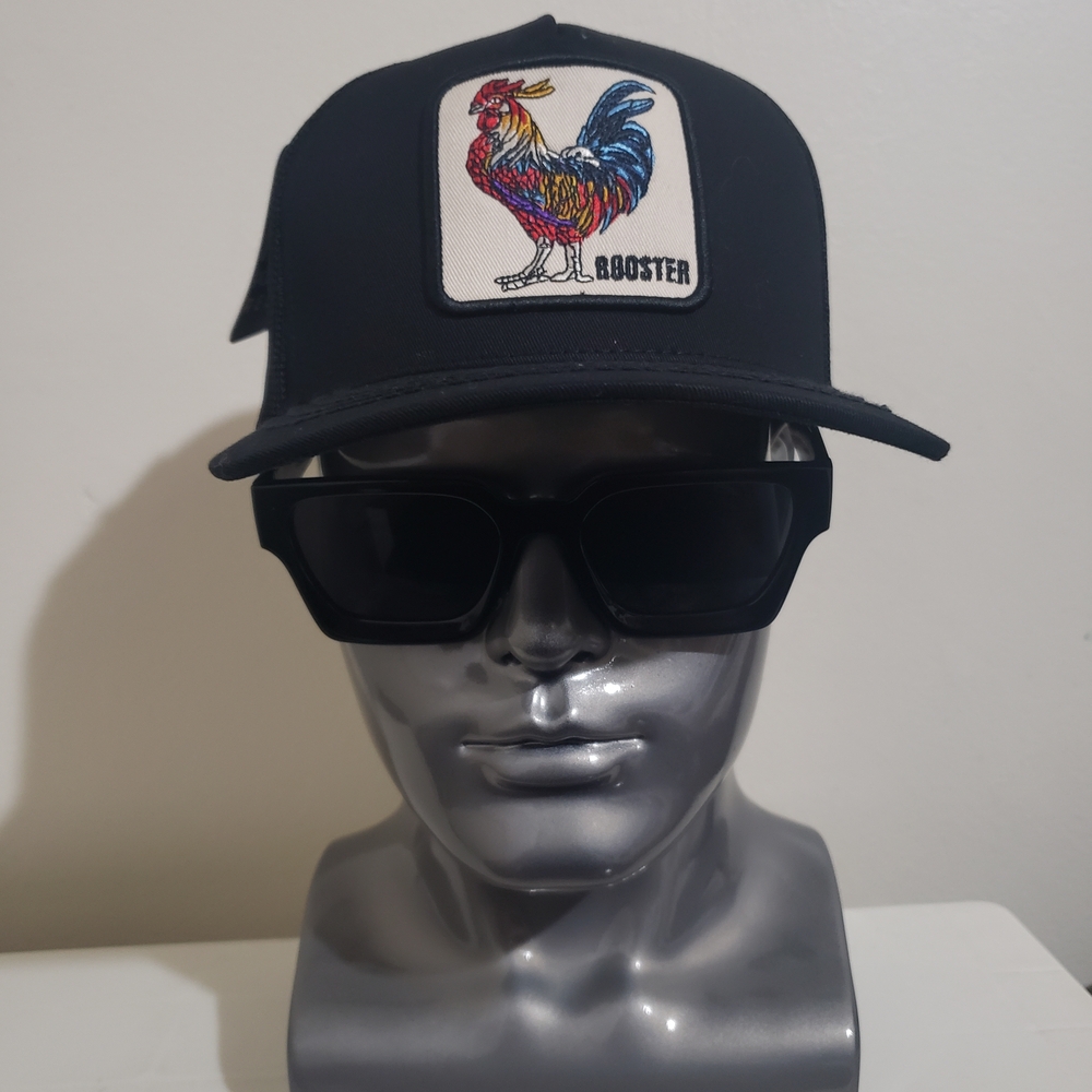 Rooster Patch Black Trucker Cap